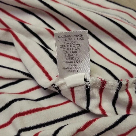 J Jill Striped 3 Quarter Bell Sleeve V Neck White Red Blue Blouse Womens Size L‎ - Picture 4 of 8